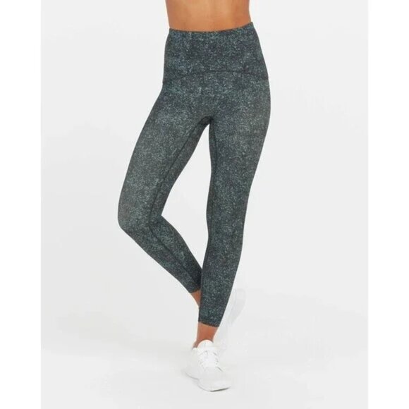 Spanx Booty Boost Active Speckled 7/8 Leggings Emerald Green Speckled Large - Picture 1 of 5